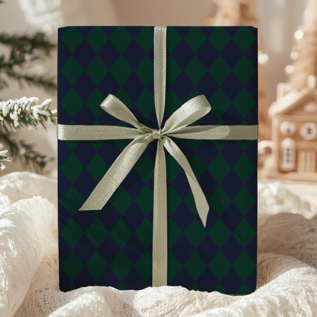 Papel De Presente Green Blue Argyle Wrapping Paper (Criador carregado)