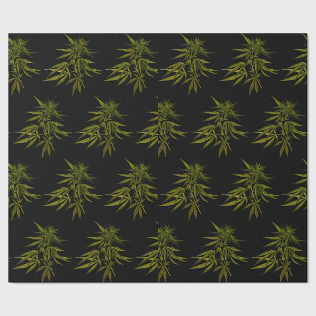 Papel De Presente Green Buds on Black Personalised WrapPaper (Buds V (Barra)