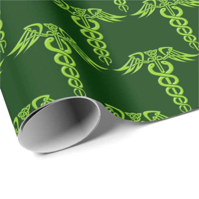 Papel De Presente Green Celtic Knot Caduceus (Ponta do rolo)