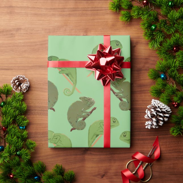 Papel De Presente Green Chameleons Lizard Art  (Presente de Natal)