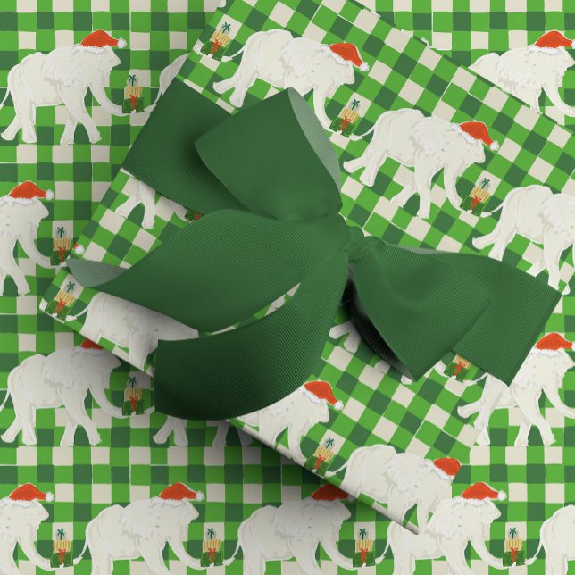 Papel De Presente Green Checkered White Elephant Christmas Party (Green Checkered White Elephant Christmas Party Wrapping Paper)