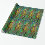 PAPEL DE PRESENTE GREEN CHRISTMAS FAIRY, DOURADOS ESPUMES EM LUZ DE<br><div class="desc">Pintura de aquarela branca,  colorida e vibrante com ouro e folha prateada em cores amarela,  verde,  vermelha.</div>