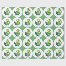 Papel De Presente Green Dinosaur Custom Watercolor Happy Birthday