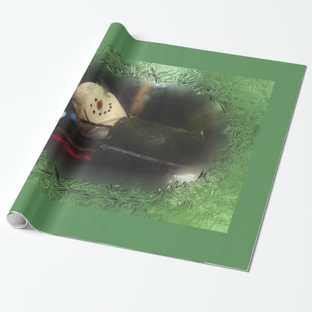 Papel De Presente Green Frosty S'mores Snowman (Desenrolado)