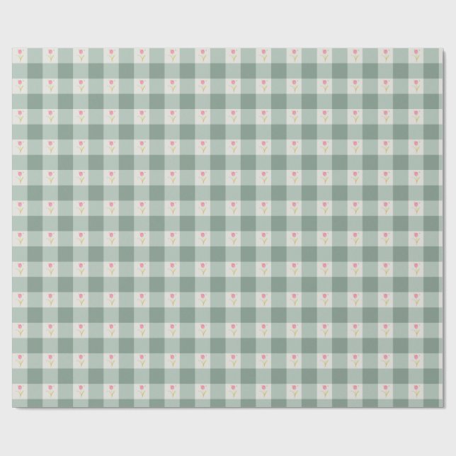 Papel De Presente Green Gingham Floral Wrapping Paper Cute (Aberto)