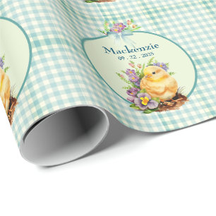 Papel De Presente Green Gingham Personalizado Aniversário