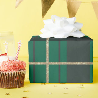 Papel De Presente Green Gold Festive Geometric Plaid Christmas Wrapp