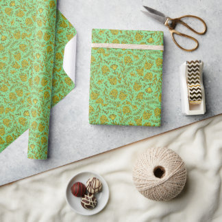 Papel De Presente Green & Gold Floral Wrapping Paper