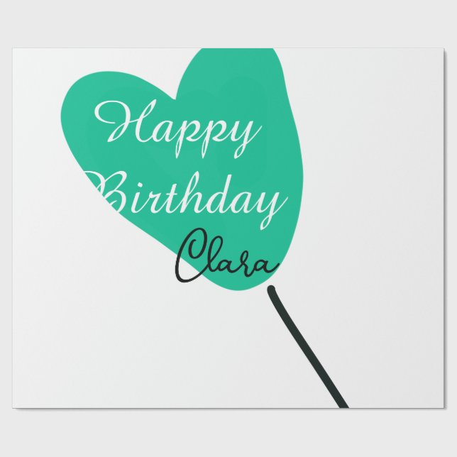 Papel De Presente Green heart happy birthday white black balloon kid (Aberto)