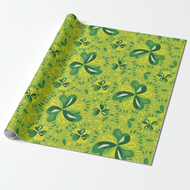 Papel De Presente Green Irish Clover Pattern (Desenrolado)
