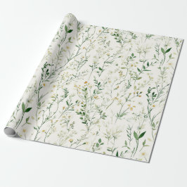 Papel De Presente Green Leaves White Flowers Birthday