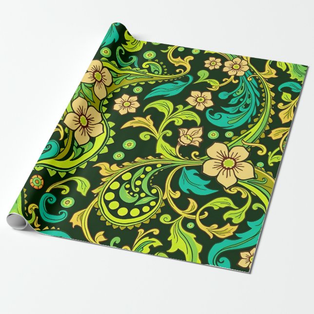 Papel De Presente Green Paisley Pattern (Desenrolado)