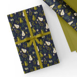 Papel De Presente Green Pear Watercolor Pattern on Dark Blue<br><div class="desc">The pattern on this wrapping paper showcases beautifully hand-painted watercolor pears in lush green tones,  surrounded by flowing leaves and subtle floral details. The deep navy background enhances the vibrancy of the artwork,  creating a sophisticated botanical design that feels both organic and timeless.</div>