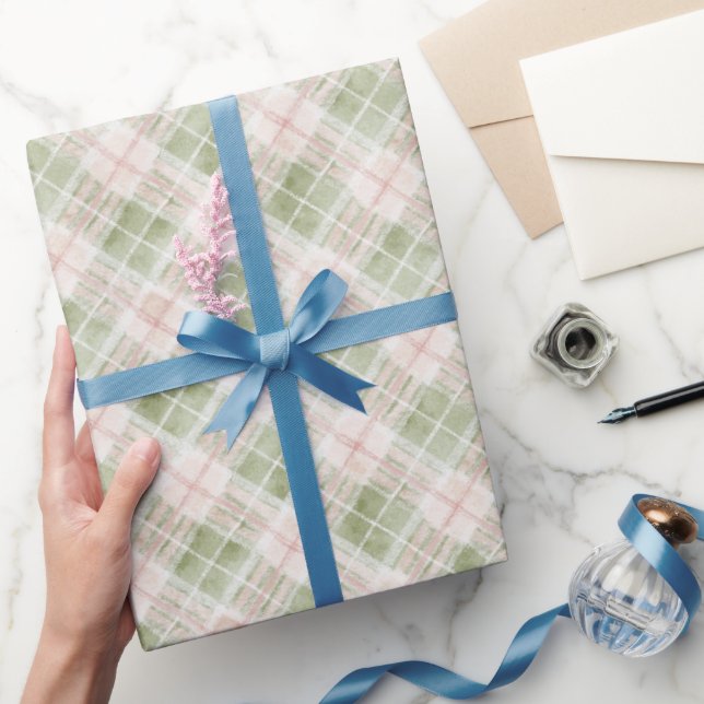 Papel De Presente Green Pink Plaid Stripes Birthday (Presentear)