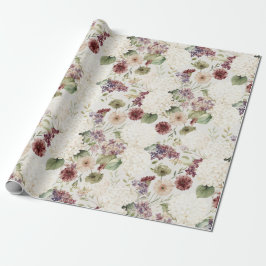Papel De Presente Green Plaid Stripes Burgundy Cream Flowers Birthda