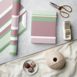 Papel De Presente Green, Rose and Pink Stripes