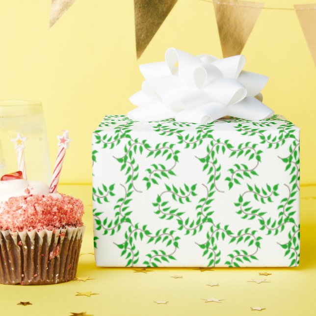 Papel De Presente Green vines on white (Festa de aniversário)