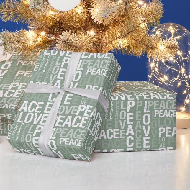 Papel De Presente Green White Peace Love Christmas (Feriados)
