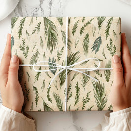 Papel De Presente Green Winter Foliage Kraft