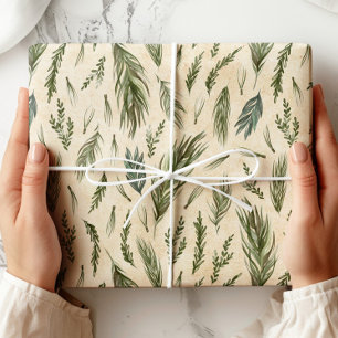 Papel De Presente Green Winter Foliage Kraft