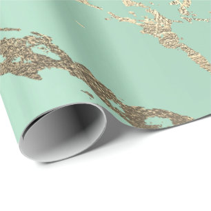 Papel De Presente Greenery Mint Pastel Dourado Marble Shiny Abstrato