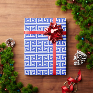 Papel De Presente Grego Meander Key Square H Patterno Blue