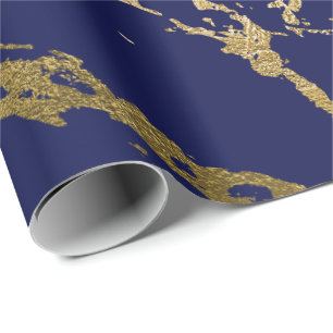 Papel De Presente Grelha brilhante de mármore azul Dourado de Marin