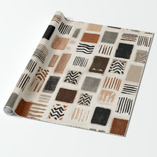 Papel De Presente Grelha de Abstrato de Boho Terrestre - Textura Des