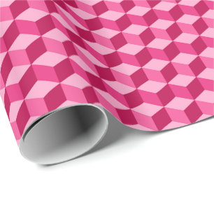 Papel De Presente Grelha de Diamantes Modernos, Fúcsia e Rosas clar