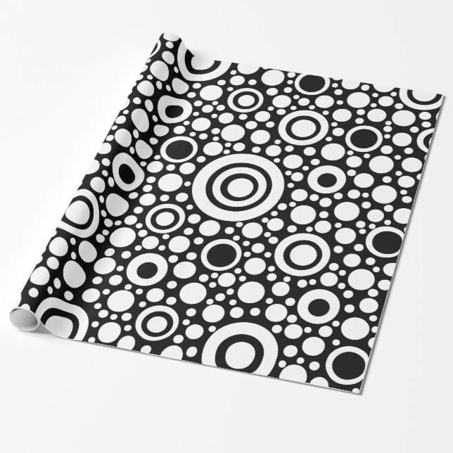 Papel De Presente Grelha de pontos e círculos pretos + seu backgr. (Desenrolado)