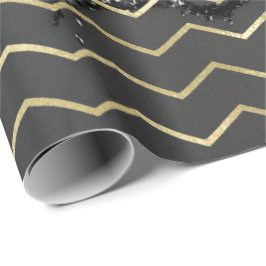 Papel De Presente Grelha-Grelha-Glitter Dourada Cinza-Mármaco Preto
