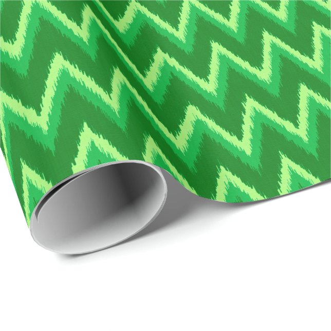 Papel De Presente Grelhas de Ikat Chevron - Pinho e Verde limão (Ponta do rolo)