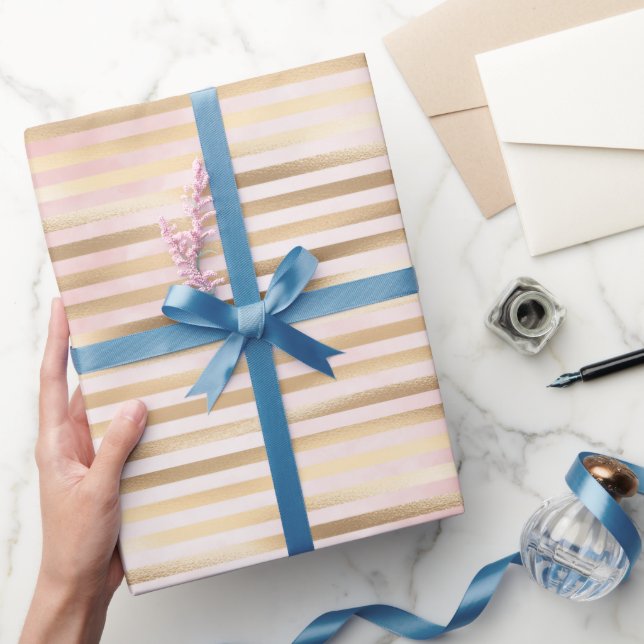 Papel De Presente Grelhas Douradas de Aquarela Rosa (Presentear)