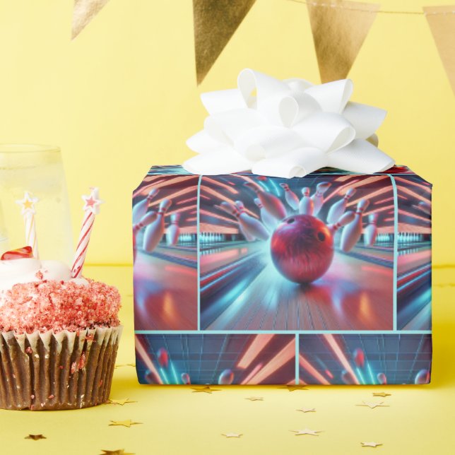 Papel De Presente Greve de Bola de boliche Vermelha (Festa de aniversário)