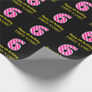 Papel De Presente Greve Rosa Divertida "6"; 6 Feliz Aniversário; Nom