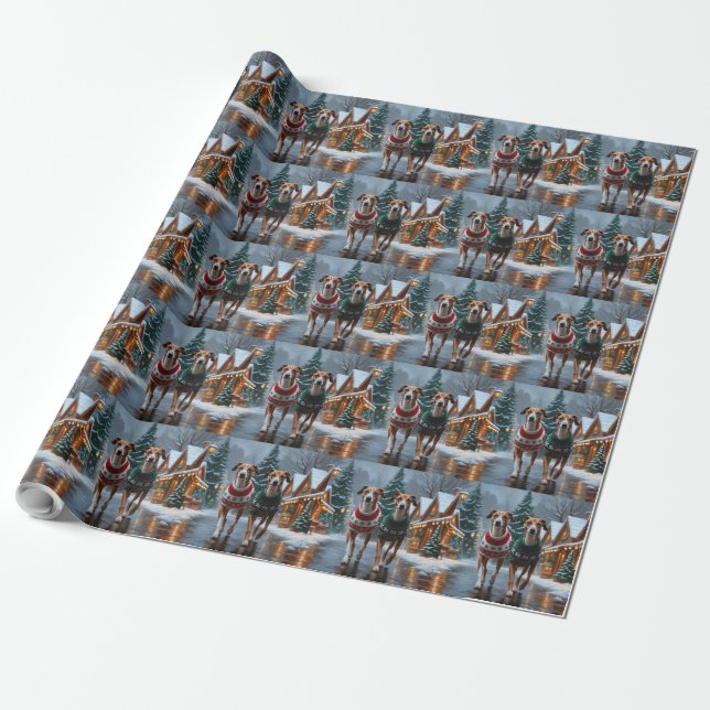 Papel De Presente Greyhound Dogs Christmas Snow Holiday (Desenrolado)