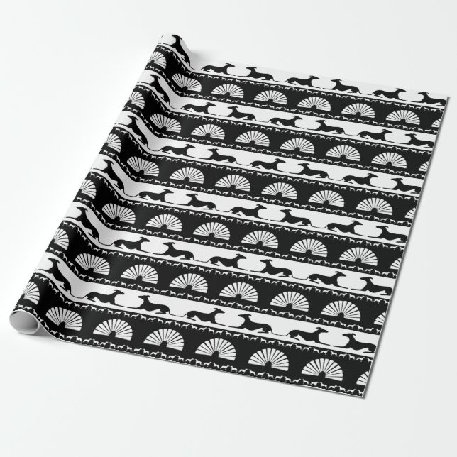 Papel De Presente Greyhound Silhouettes Black White Art Deco (Desenrolado)