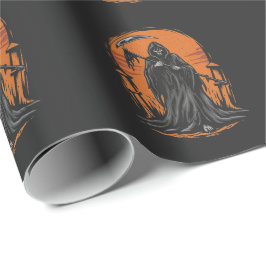 Papel De Presente Grim Reaper Cartoon in Sunset Graveyard