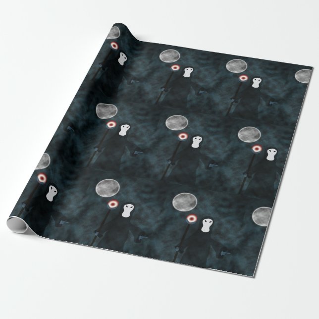 Papel De Presente Grim Reaper Halloween Night Moon (Desenrolado)