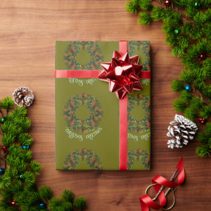 Papel De Presente Grinalda Colorida de Paisley no Natal Verde