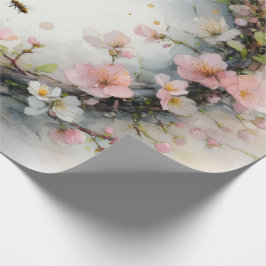 Papel De Presente Grinalda de Aquarela de Flor de Maçã