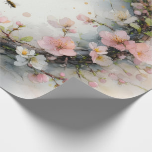 Papel De Presente Grinalda de Aquarela de Flor de Maçã