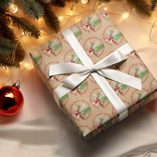 Papel De Presente Grinalda de Folhagem Verde com Cana de Açúcar Verm