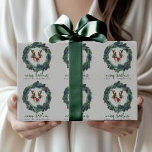 Papel De Presente Grinalda de Natal com Foto e Texto Personalizados