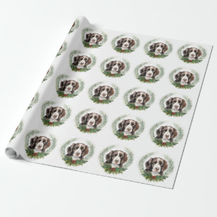 Papel De Presente Grinalda de Natal do Springer spaniel Pupila Festi
