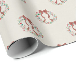 Papel De Presente Grinalda de Natal Vintage em Linho Aquarela (Creme