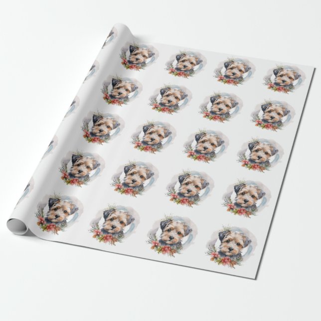 Papel De Presente Grinalda de Natal Yorkipoo Cachorro Festivo (Desenrolado)