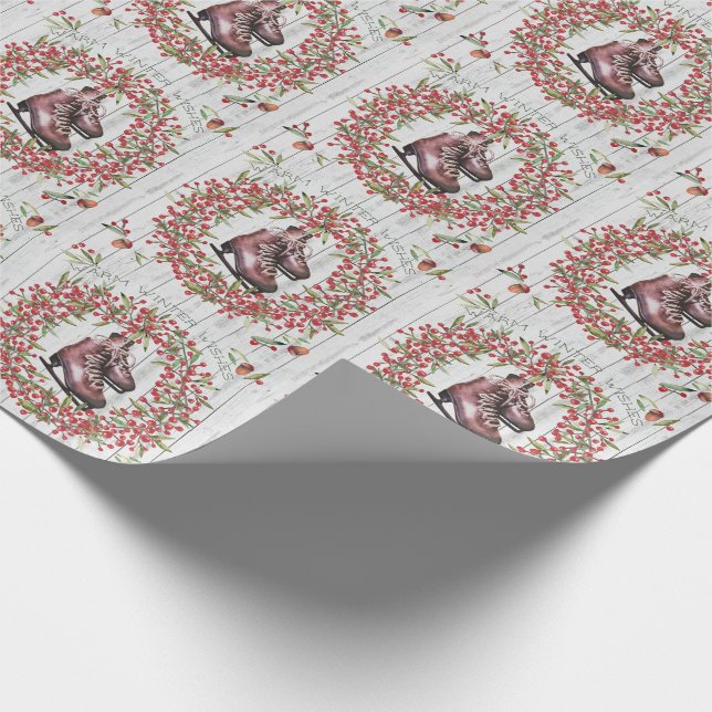 Papel De Presente Grinalda e skates rústicos do feriado do Natal (Ponta)