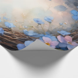 Papel De Presente Grinalda Floral Azul Aquarela