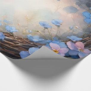 Papel De Presente Grinalda Floral Azul Aquarela